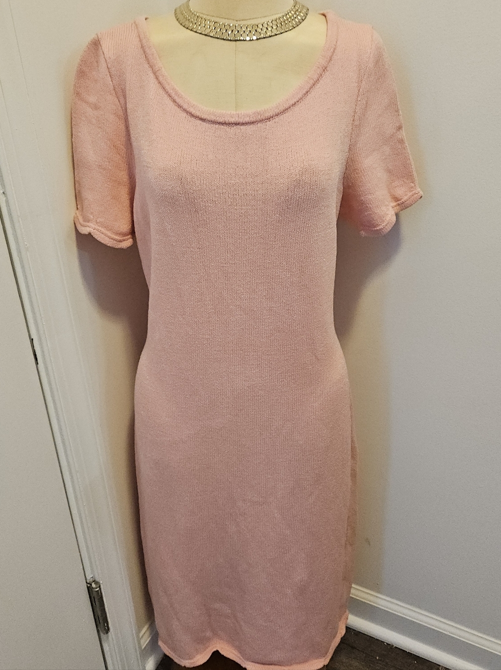 St. John Soft Pink Short-Sleeve Santana Knit Dress